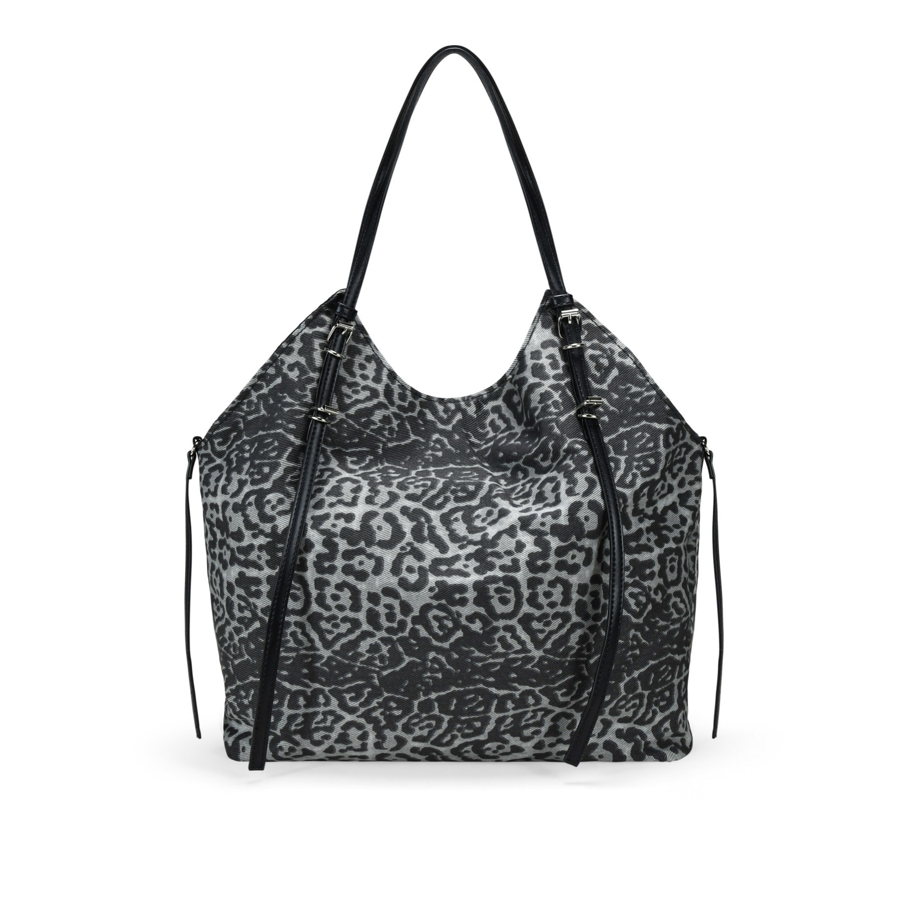 Bolso de hombro negro con hebillas metálicas