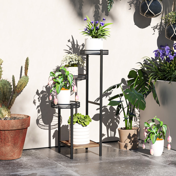 Soporte para Plantas de 4 Niveles Estantería para Plantas para Esquina Soporte de Acero Soporte para Macetas Interior y Exterior 25x25x80 cm Negro