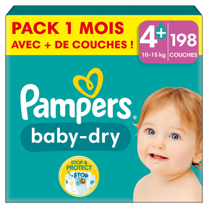 198 Couches Pampers Baby-Dry, Taille 4+, 10-15 kg