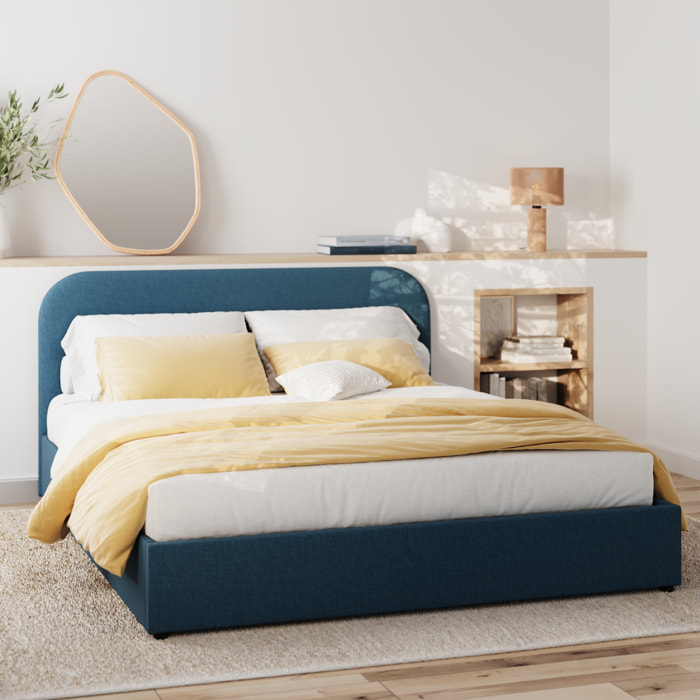 Lit double avec coffre 160x200 cm en tissu bleu - Tilly