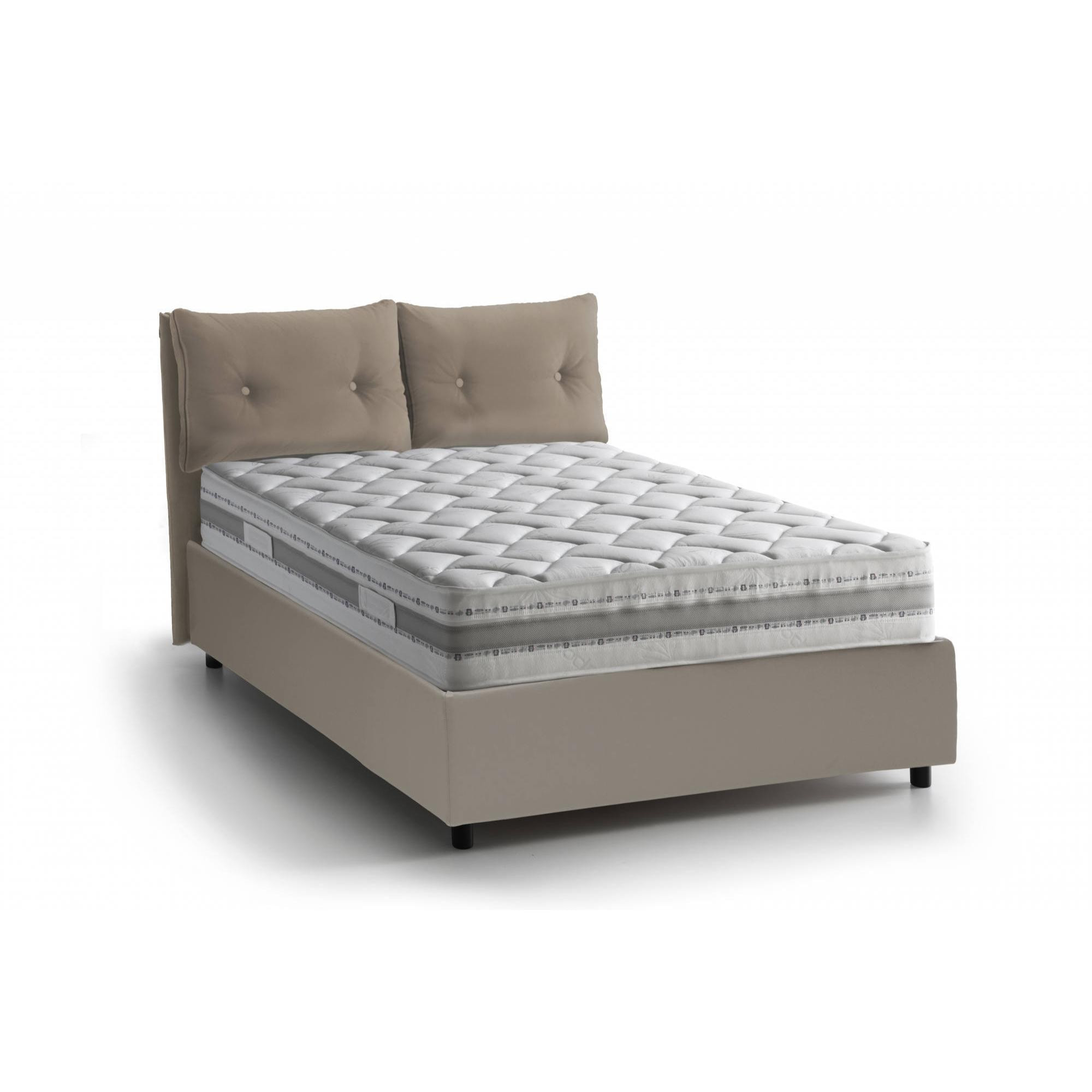 Letto piazza e mezza Noemi, Letto contenitore con rivestimento in ecopelle, 100% Made in Italy, Apertura frontale, adatto per materasso Cm 120x190, Tortora