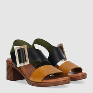 Sandalias de Piel - Multi-Kaki - Tacón: 5 cm