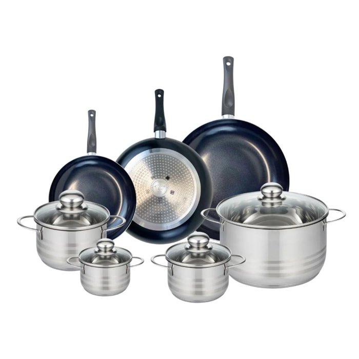 Ensemble de 3 Poêles de cuisson 20, 24 et 28 cm et 4 faitouts 12, 14, 16 et 24 cm Elo Prima Brillant