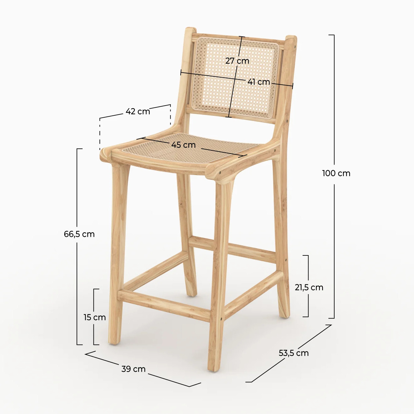 Lot de 2 chaises pour îlot central en teck et cannage rotin 66,5 cm - Kyla