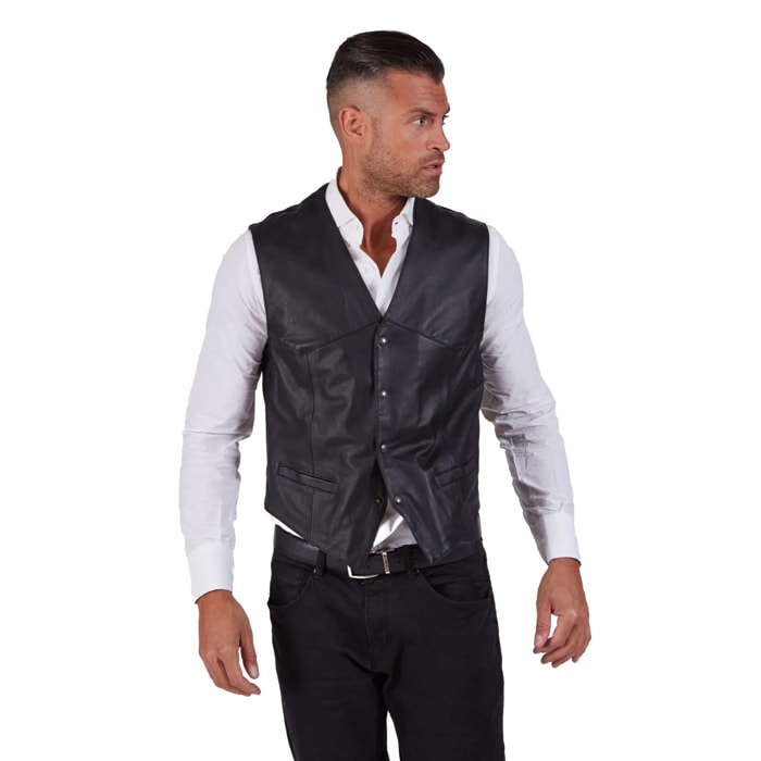 Gilet in pelle nera uomo stile classico