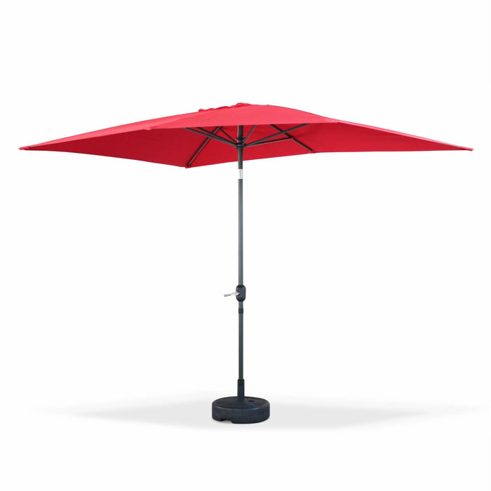Parasol droit rectangulaire 2x3m - Touquet Rouge - mât central en aluminium orientable et manivelle d'ouverture