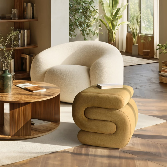 LEOPOLD - Pouf en tissu effet velours jaune moutarde