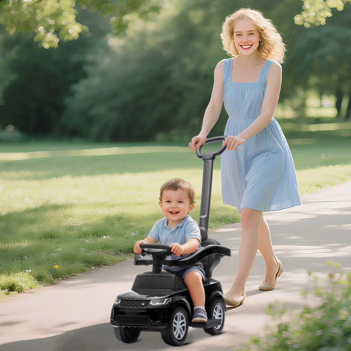 Coche Correpasillos 2 en 1 para Niños de 18-36 Meses LAND ROVER DISCOVERY, Correpasillos con Espacio de Almacenaje, Bocina, Volante, Mango de Empuje y Barandilla Extraíbles, Negro