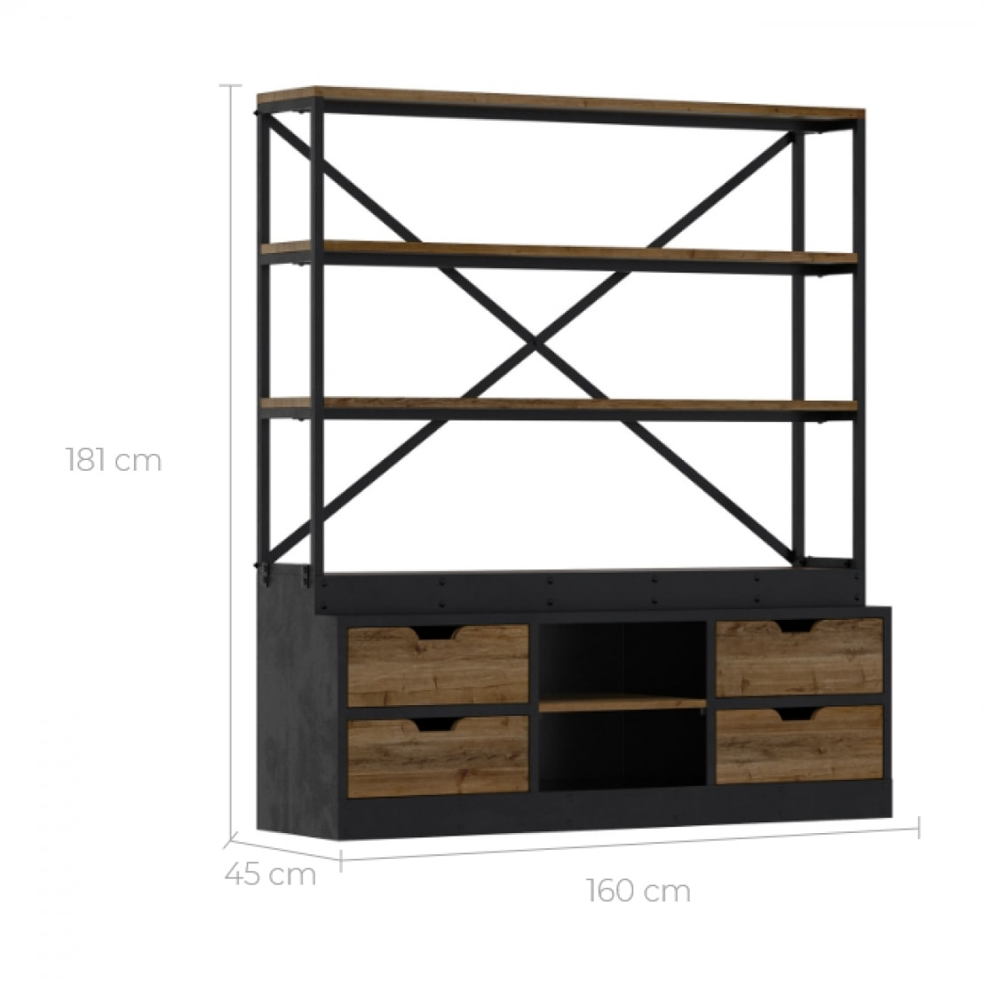 Bibliothèque 160 cm en bois et métal - Goa
