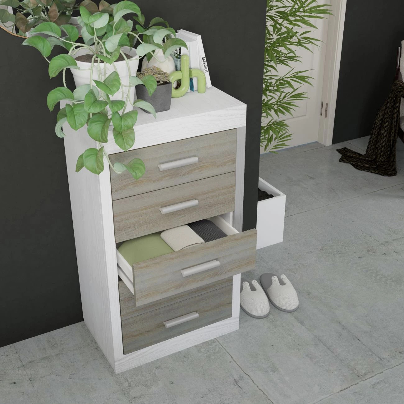 Sinfonier de 5 cajones en andersen pino y gris 60x106,5 cm Kira Andersen Pino - Gris