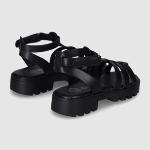 Sandalias de Piel Sintética - Negro - Tacón: Bajo