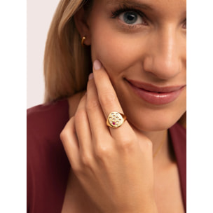 Anello Sigillo Rosa Placcato Oro