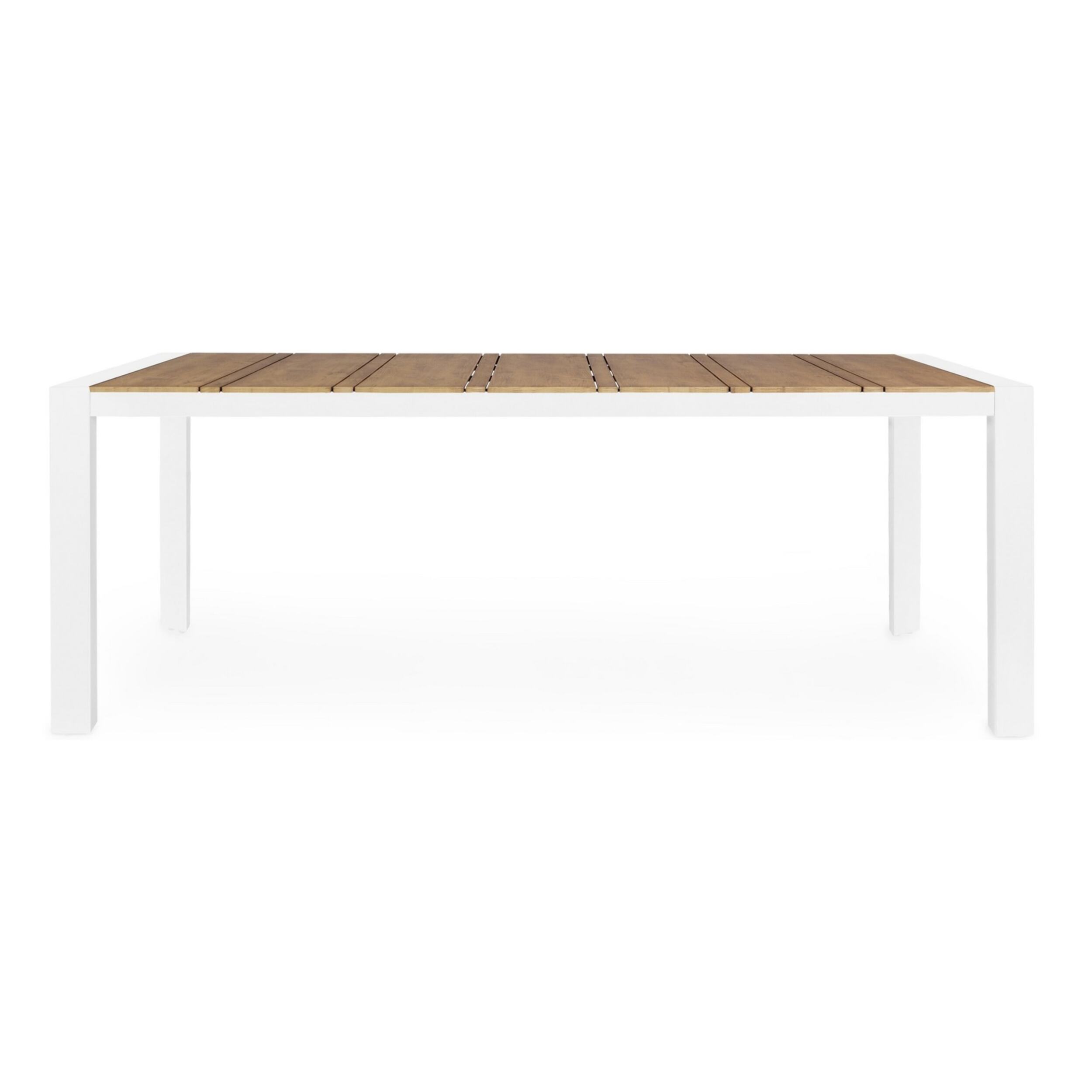 Tavolo da giardino ELIAS con piano color teak e struttura in alluminio bianco, 198×100 cm