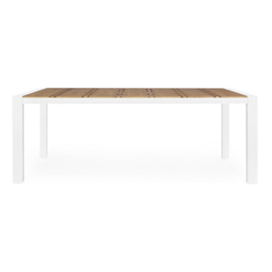 Tavolo da giardino ELIAS con piano color teak e struttura in alluminio bianco, 198×100 cm