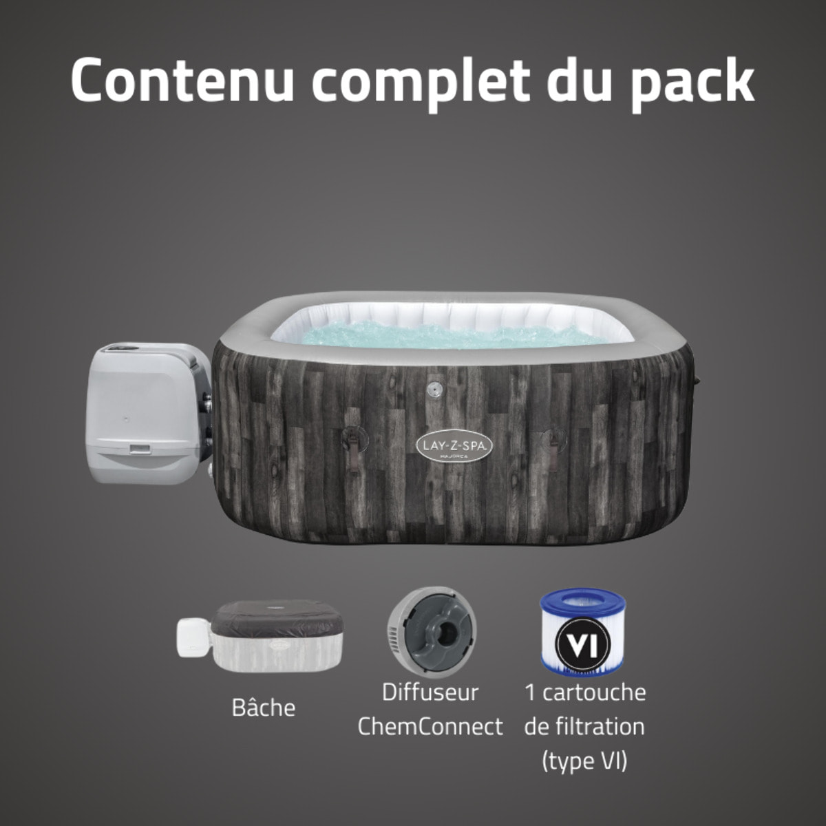 Bestway Spa gonflable carré Lay-Z-Spa Majorca HydroJet Pro 4-6 personnes