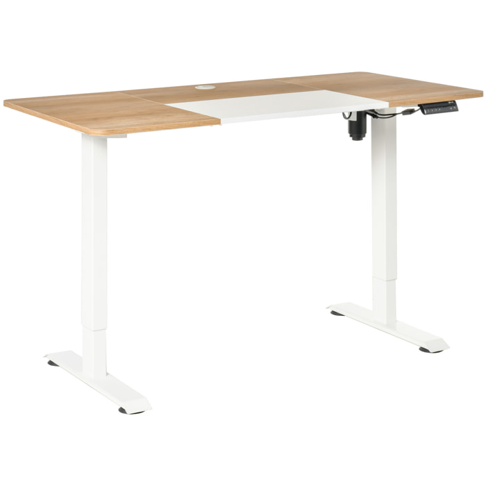 Escritorio de Pie Soporte de Escritorio con Altura Ajustable y 4 Teclas de Memoria para Oficina Hogar 140x70x72-116 cm Blanco y Natural