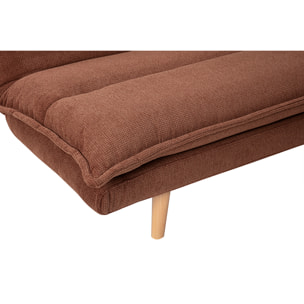 Canapé convertible 3 places en tissu chenille terre brûlée et bois clair BINGO