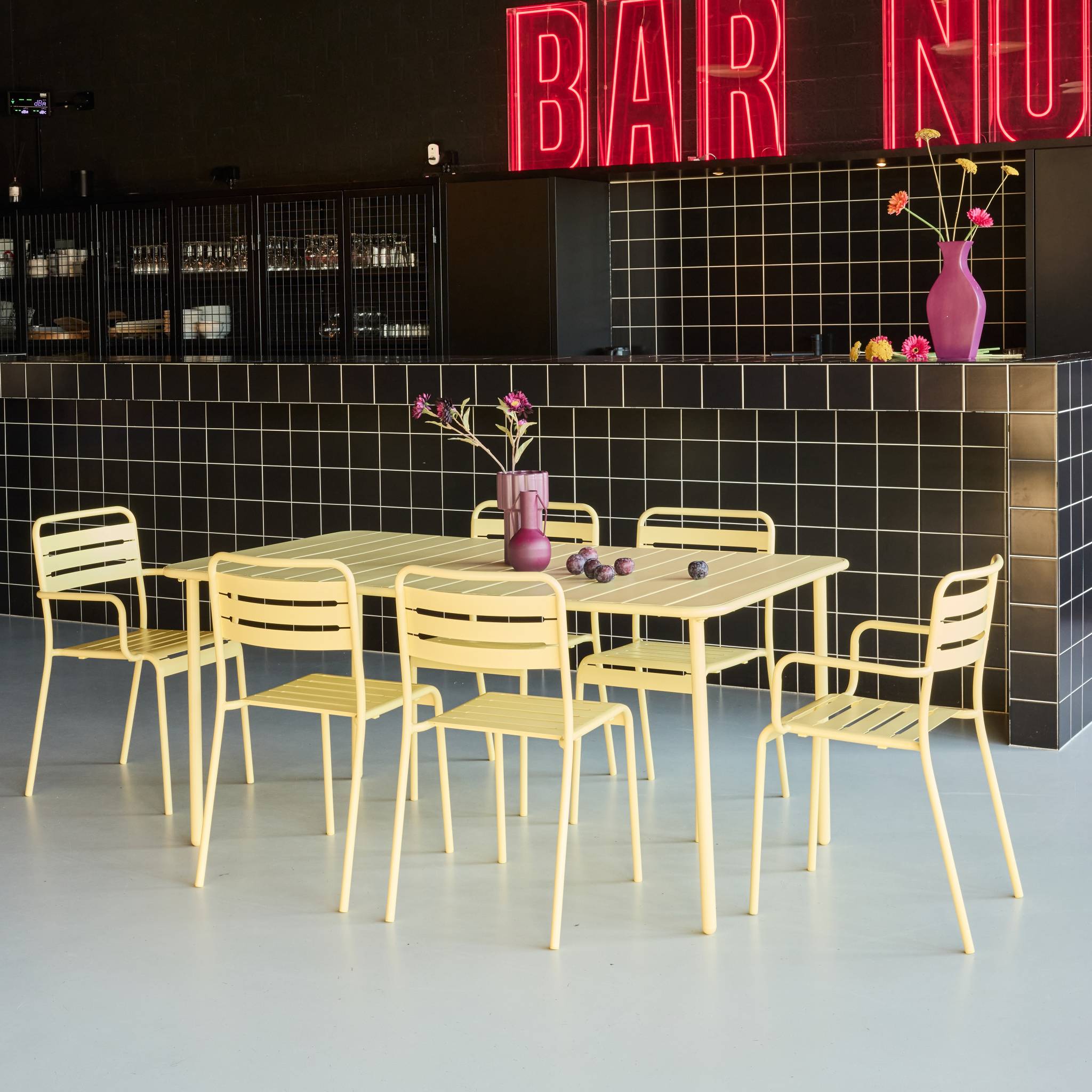 Table de jardin métal + 6 assises AMÉLIA