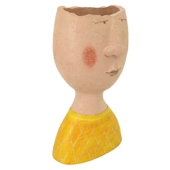 Portavaso in resina viso giallo e crema cm18x12h32