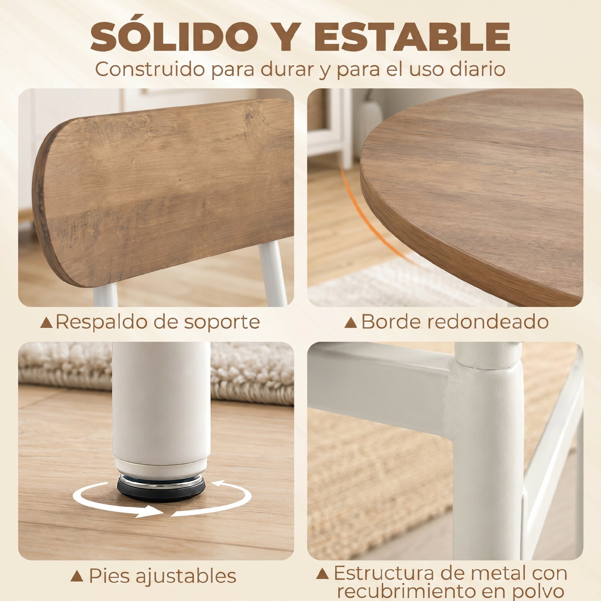 Juego de Mesa y Sillas de Comedor Compact 5 Piezas, Mesa de Cocina Redonda con 4 Sillas, Estilo Industrial, Marco Metálico, para Espacios Pequeños, Salón, Mesa Ø100x77 cm, Natural y Blanco