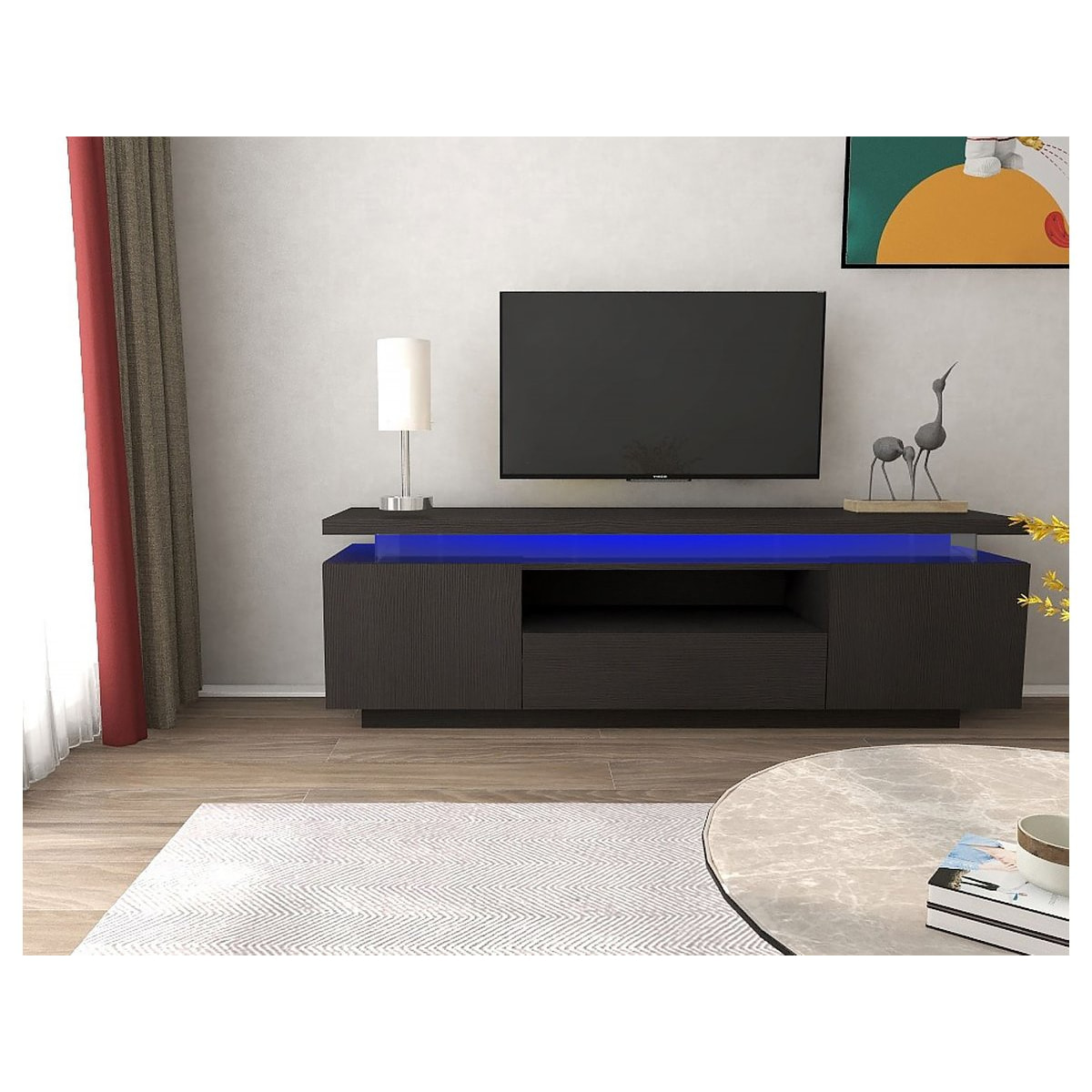 Meuble TV LED laqué "Ruth" - 165 x 40 x 49 cm - Noir