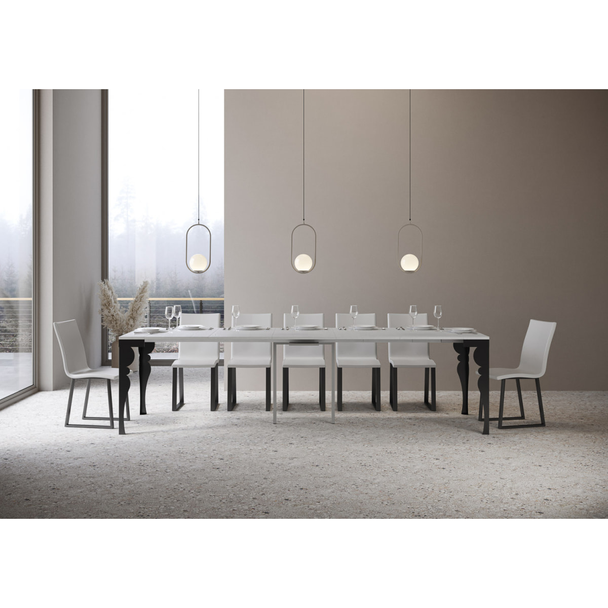 Consola extensible 90x40/300 cm Paxon Evolution Fresno Blanco estructura Antracita