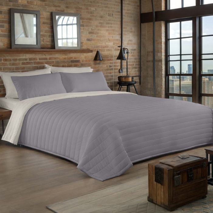 Icehome - Colcha Bouti - Lisa - Reversible - 100% Microfibra - 70 gr/m² - L.807 Gris/L.198 Piedra