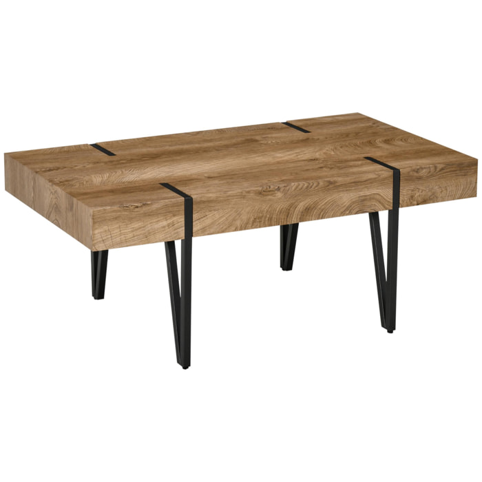 Table basse rectangulaire style industriel piètement épingle métal noir plateau aspect ancien bastaing bois