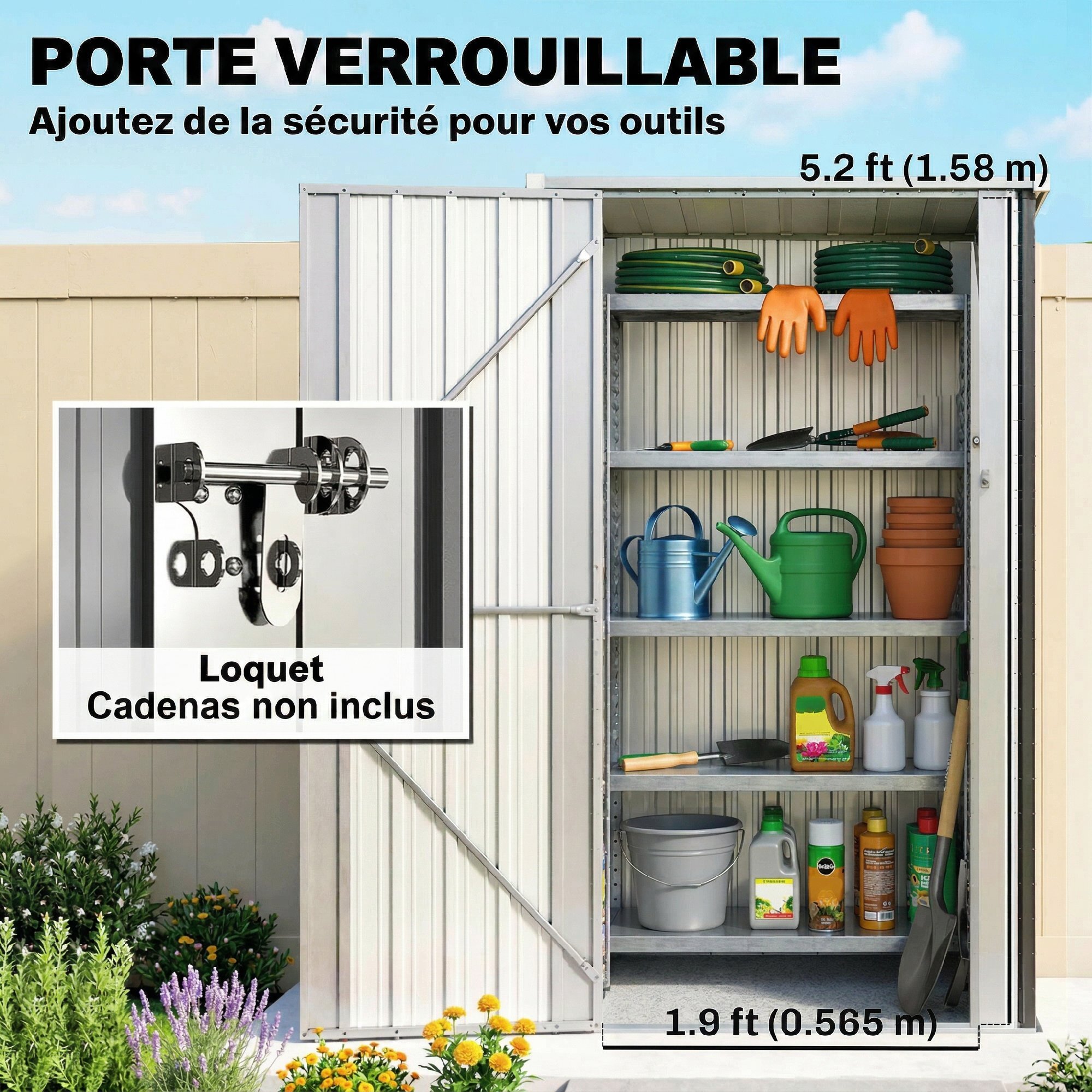 Abri de jardin 0,69 m² - cabanon porte verrouillable - tôle d'acier ondulé gris anthracite