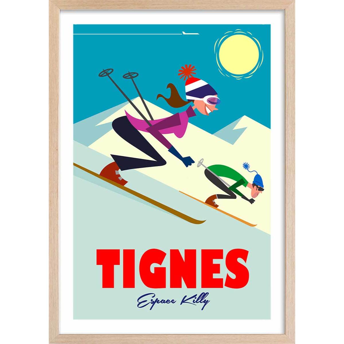 Affiche Ski à Tignes Affiche + cadre en bois - Chêne