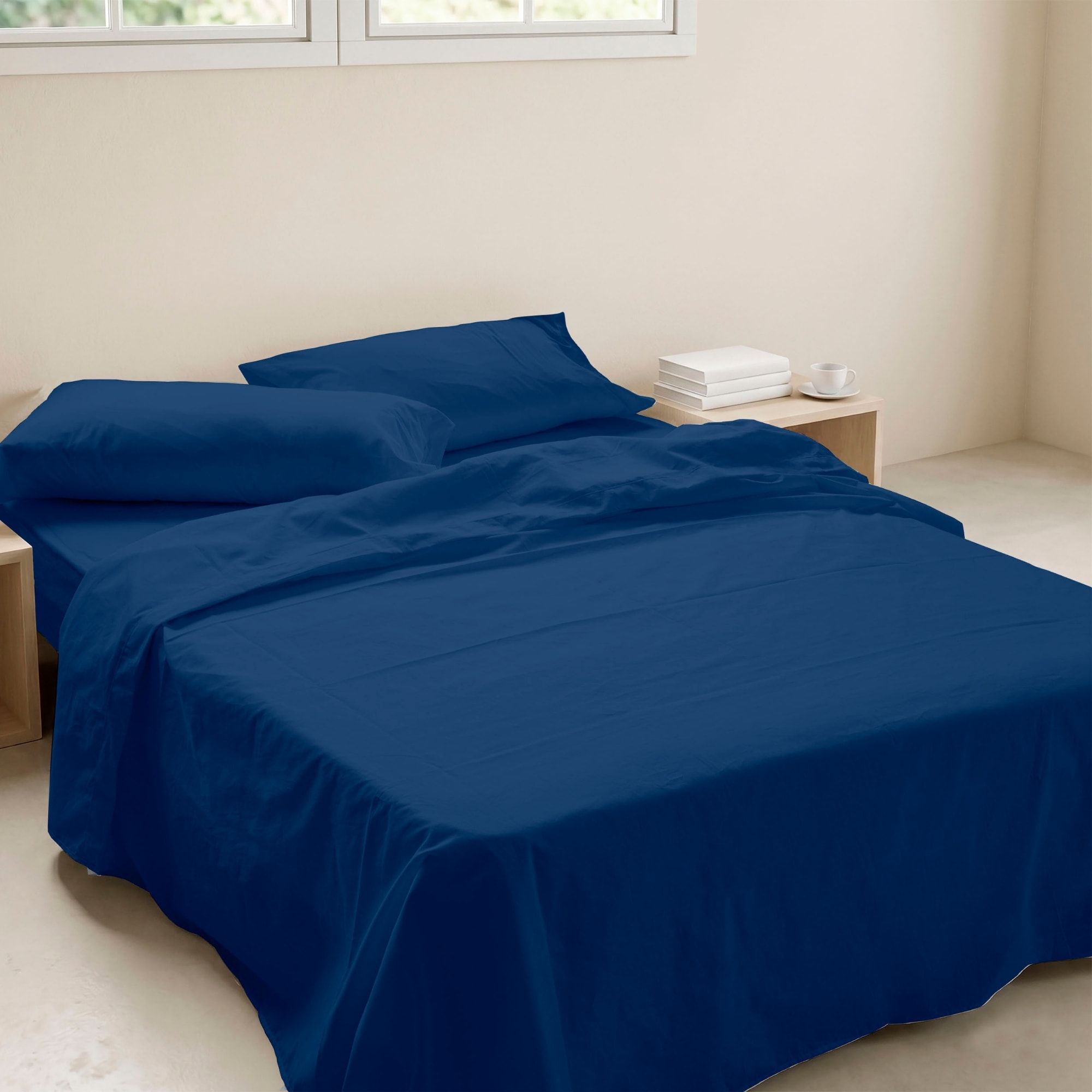 Juego de Sábanas Lisas - 100% Microfibra - Incluye 1 o 2 Fundas de Almohada + 1 Sábana Bajera - Azul