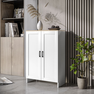 Buffet 2 portes 2 étagères bahut dim. 60 x 30 x 90 cm blanc effet bois clair