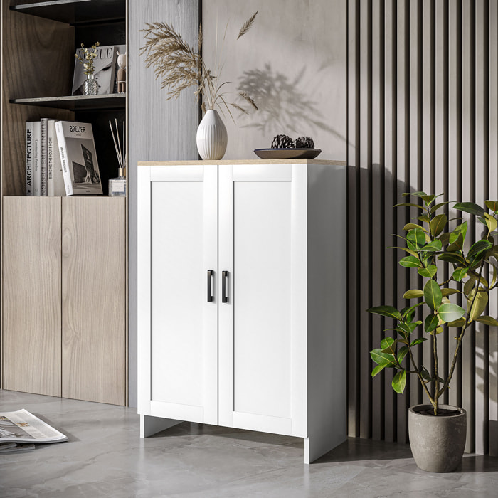 Buffet 2 portes 2 étagères bahut dim. 60 x 30 x 90 cm blanc effet bois clair
