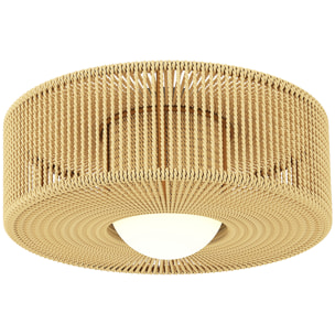 Lámpara de Techo con Bombilla LED G9, 20W, 3000 K, Plafón LED Techo Bohemio con Pantalla de Cuerda de Lino para Dormitorio, Salón, Cocina y Comedor, Marrón Claro