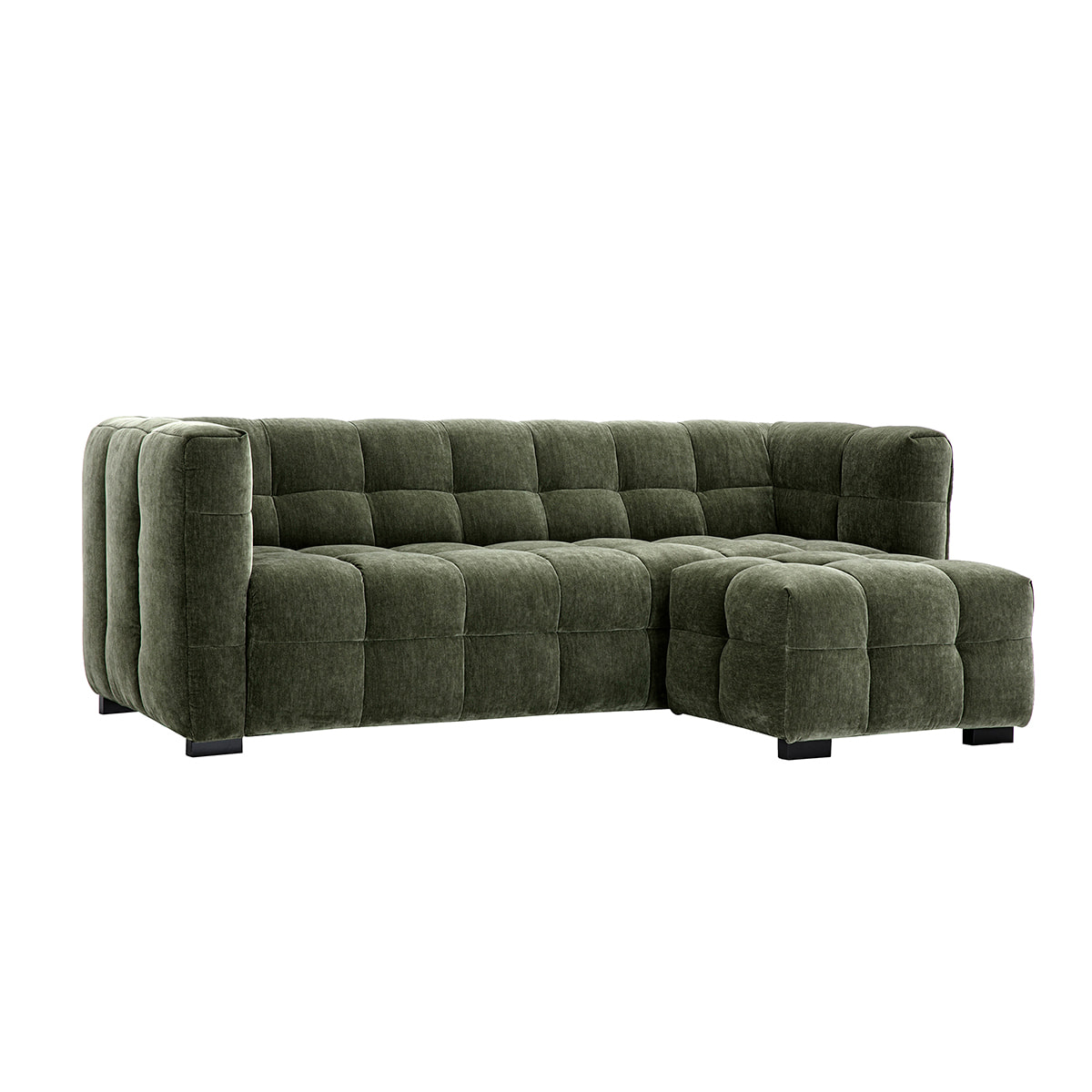 Canapé design 3 places et repose-pieds en tissu effet velours vert kaki CORTO