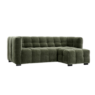 Canapé design 3 places et repose-pieds en tissu effet velours vert kaki CORTO