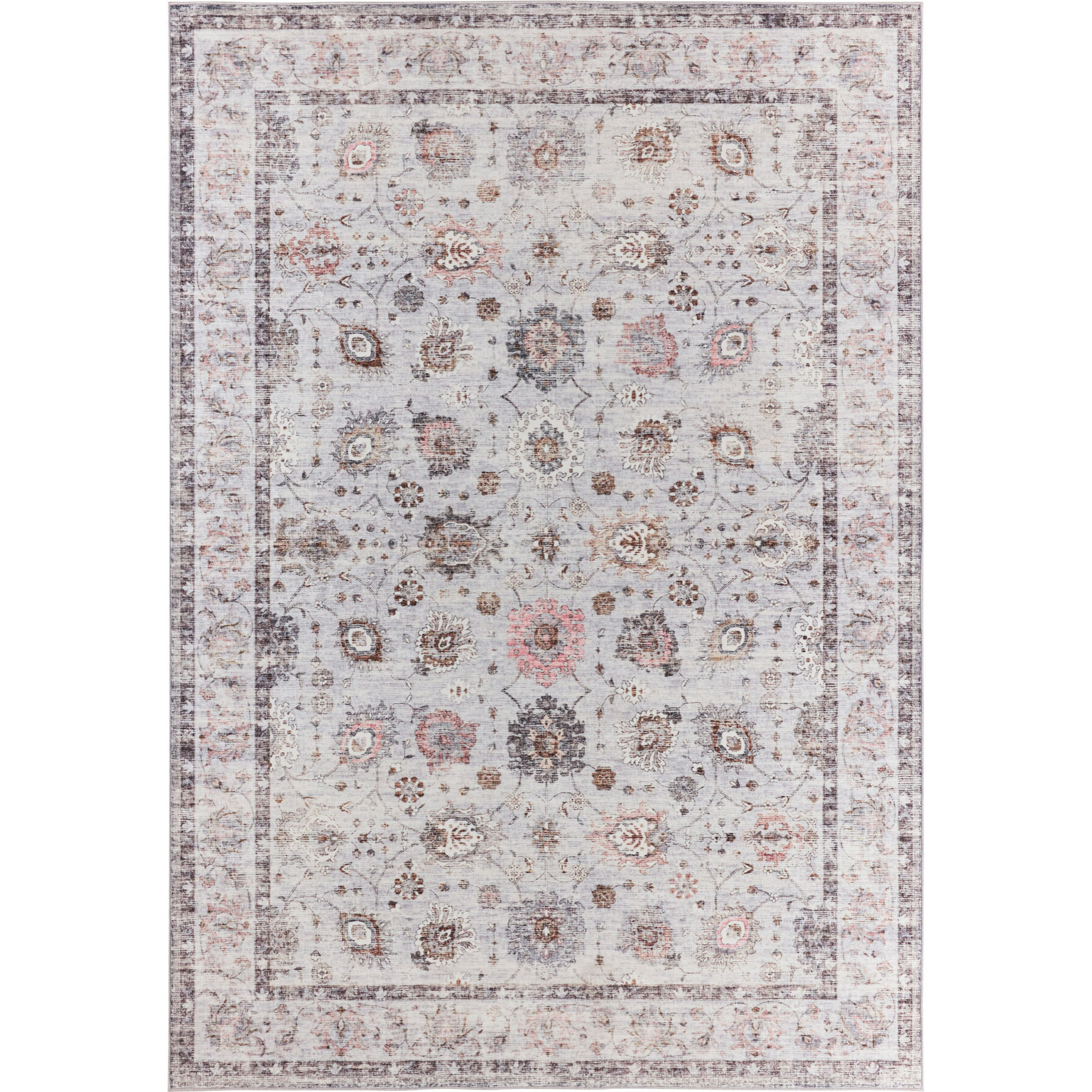 OTTOMAN - Tapis à poils courts doux à motif classique gris