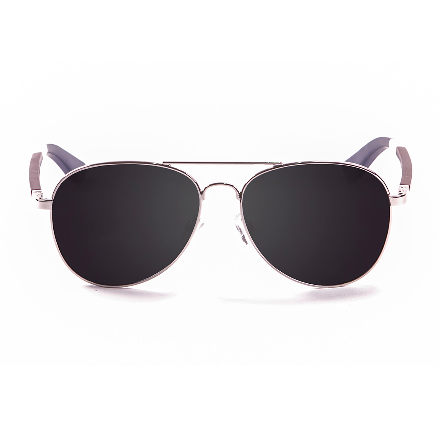Gafas de sol OCEAN SAN REMO - De brazo de madera de peral con frontal de metal azul oscuro y plateado brillante / Ahumada