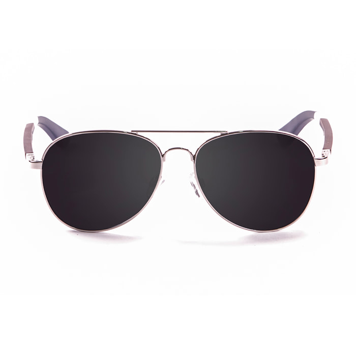 Gafas de sol OCEAN SAN REMO - De brazo de madera de peral con frontal de metal azul oscuro y plateado brillante / Ahumada
