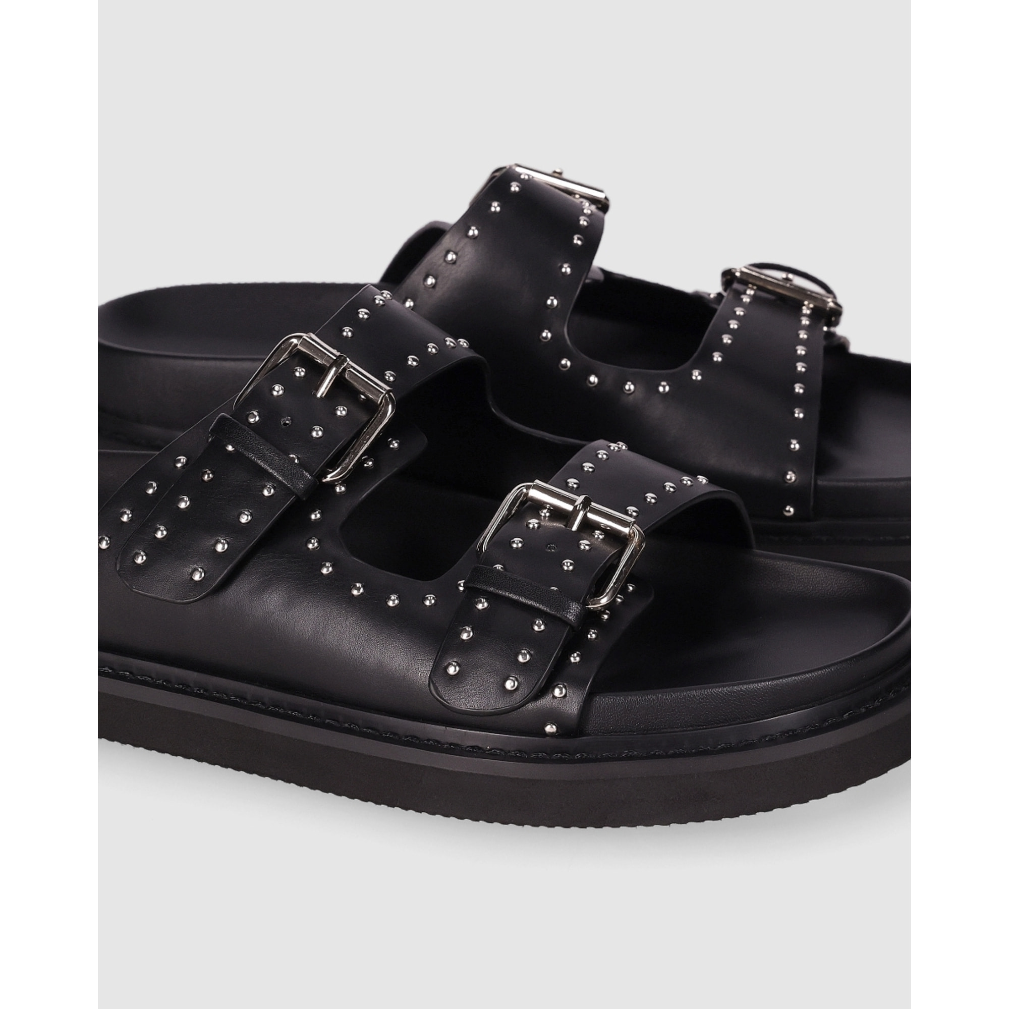 Sandalias de Piel Sintética - Negro - Tacón: 1 cm