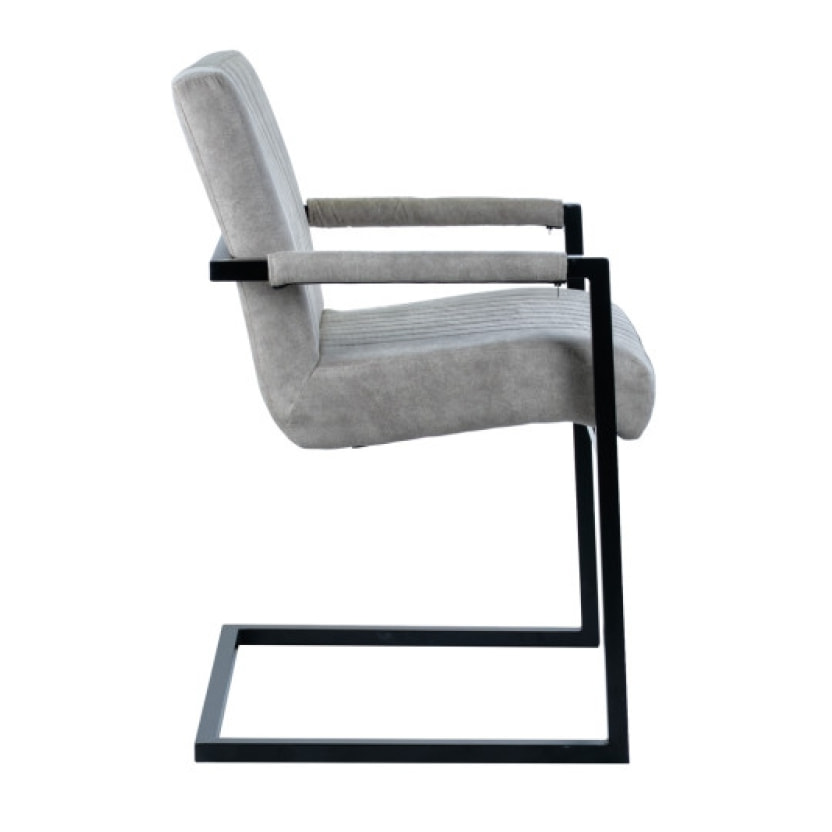 Chaise avec accoudoirs gris et pieds luge en métal noir - TOMMY