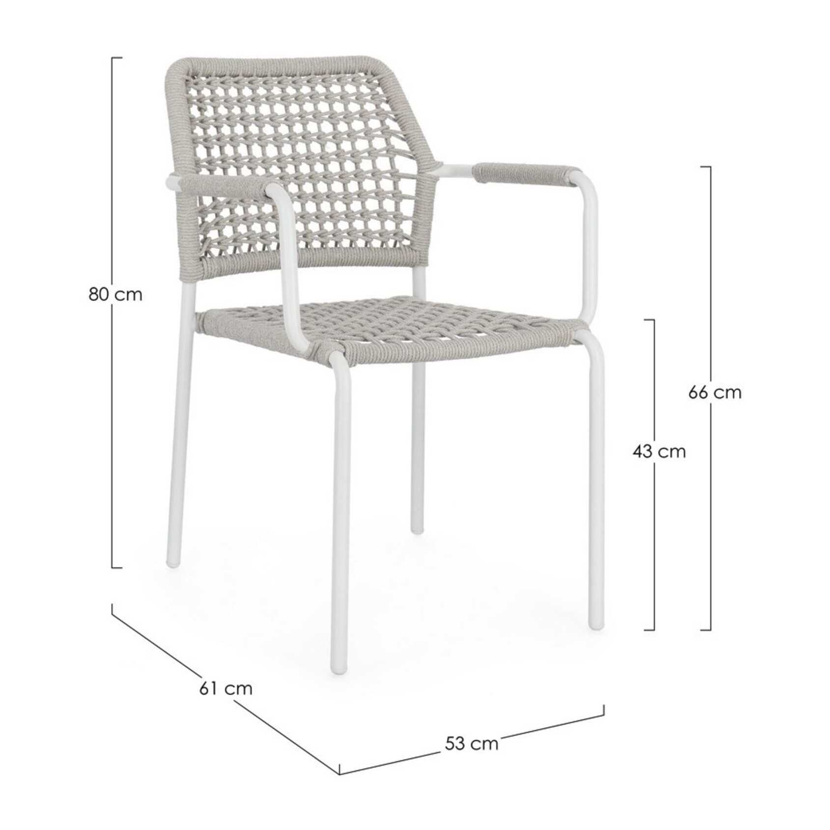 Set di 4 sedie con braccioli MIRANDA in alluminio e corda bianco, impilabili