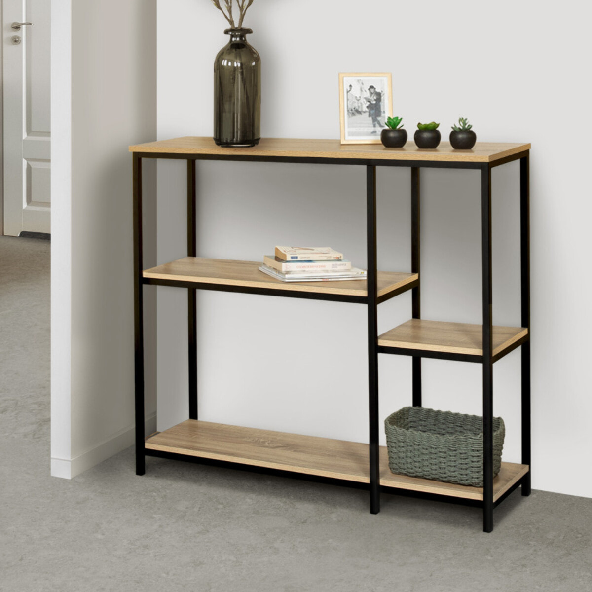 Console d'entrée Memphis avec étagères en quinconce