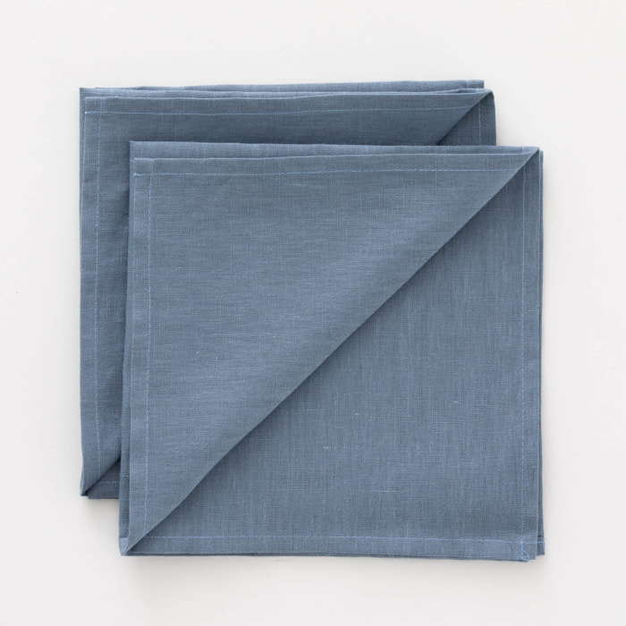 Pack de 2 serviettes 100% lin Denim Bleu 50x50 cm