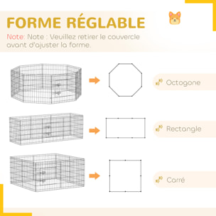 Parc enclos chien modulable intérieur 8 panneaux pliables - porte, bâche bas haut - acier noir