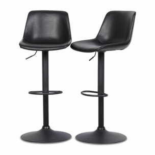 Lot de 2 tabourets de bar réglables - Noah - simili cuir noir - hauteur réglable 60.5/81.5cm . repose-pieds