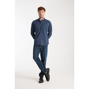 Camicia Uomo 1 Bottoni Button Down Slim Popeline Stretch Unito Blu