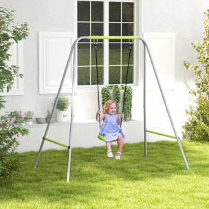 Portique balançoire évolutive - siège haut, accoudoirs, ceinture sécurité 5 points, barre protection - métal époxy gris vert