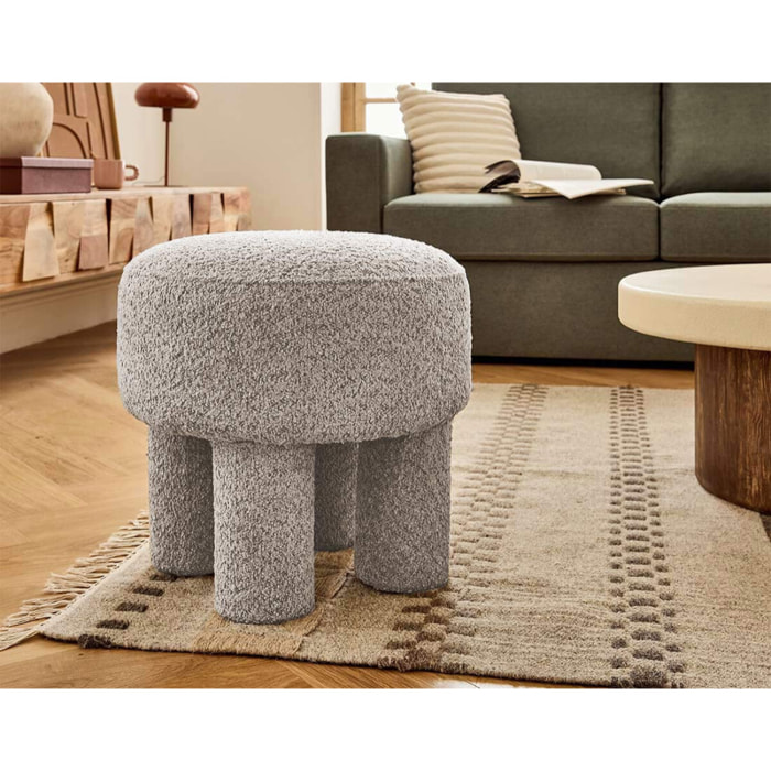 Minna - pouf - en tissu bouclette - Gris clair