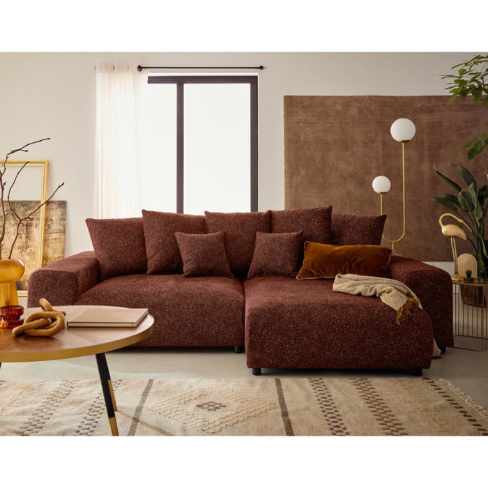 Spice - canapé d'angle réversible 4 places convertible avec coffre en tissu moucheté - Terracotta